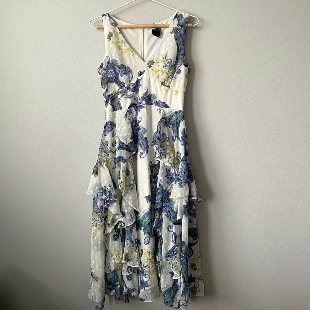 Gabby Skye Paisley Print Ruffled Sleeveless Midi Dress Size 6